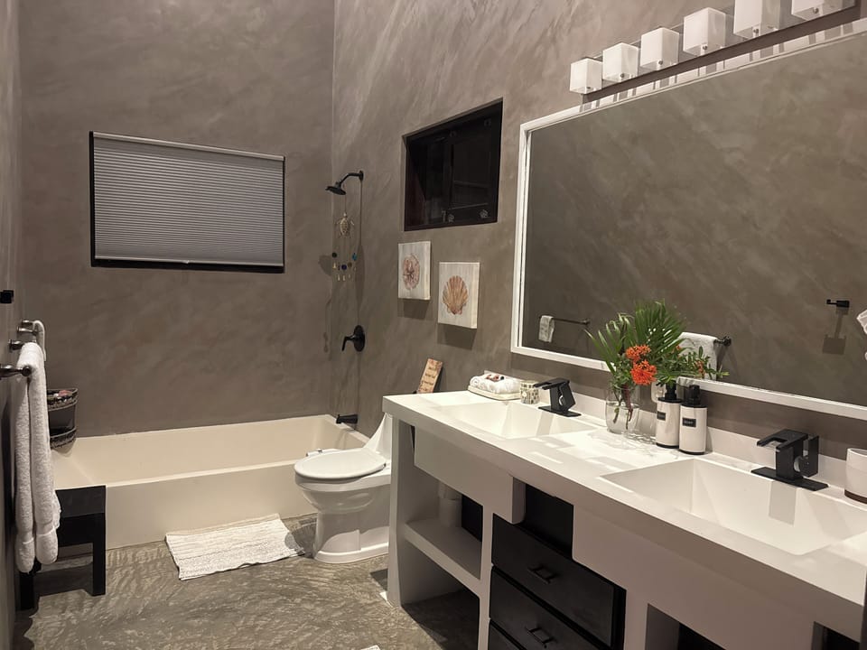 Master bathroom offers a large bathtub and a skylight separate shower.