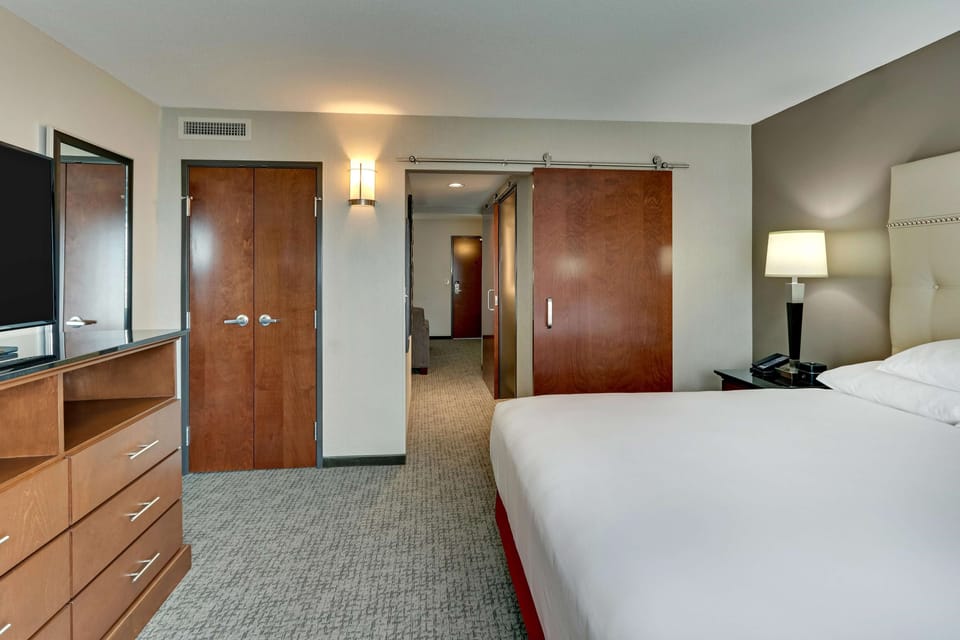 1 bedroom, desk, blackout drapes, iron/ironing board