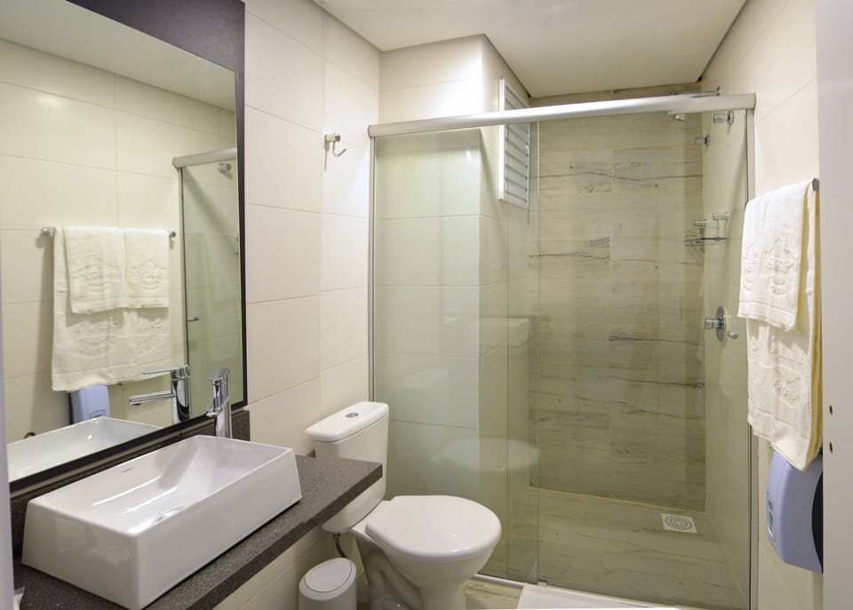 Shower, free toiletries, hair dryer, towels