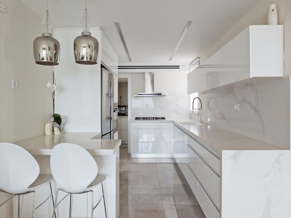 Luxury Apartment | Private kitchen | Full-size fridge, microwave, oven, stovetop