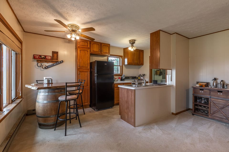 Dinette table from "rescued" Black Walnut top, and wine barrel. 