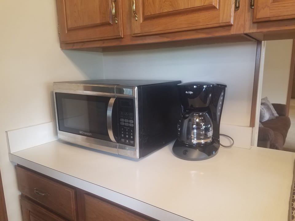Microwave and drip coffee maker.