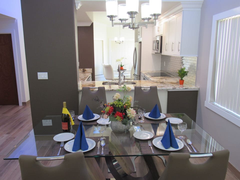 The dining area is a perfect place to enjoy a meal with your loved ones. 