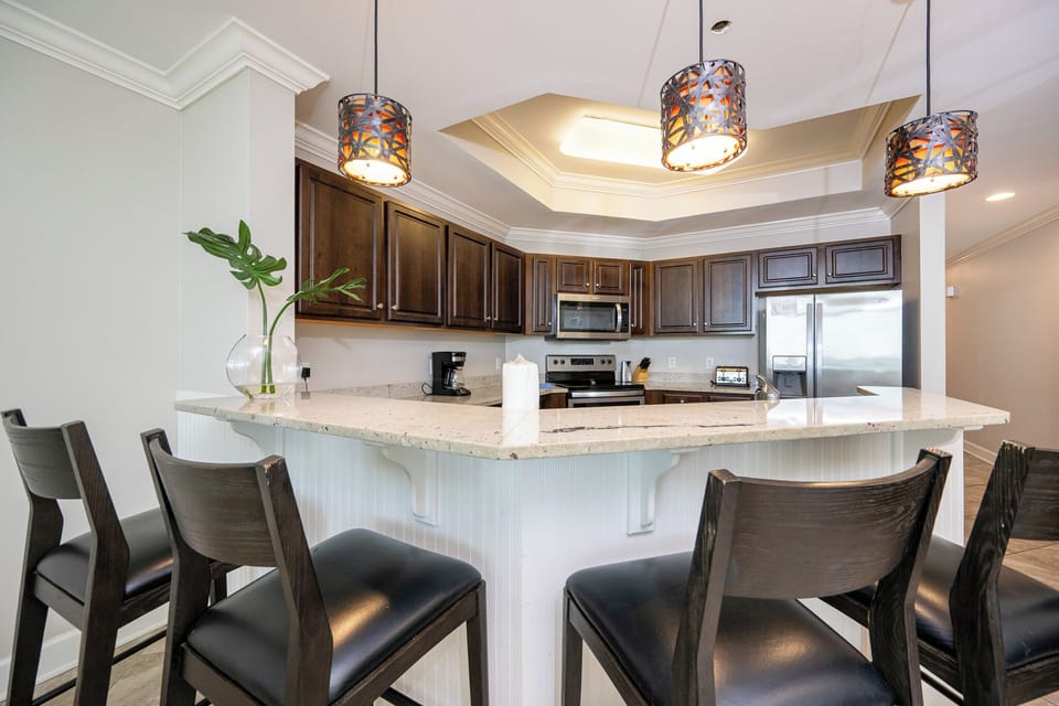 Sip your favorite drink at the counter while savoring the welcoming vibe of your beach retreat