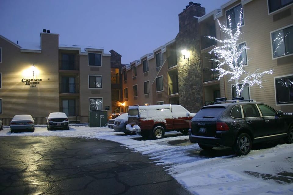 Parking lot next to building