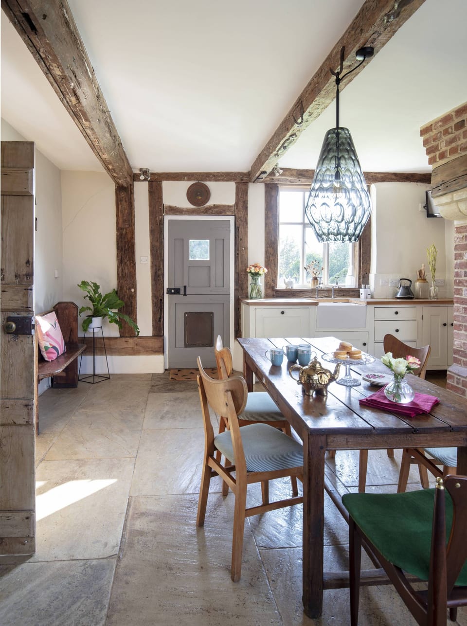 The vintage table seats 6-8 people 