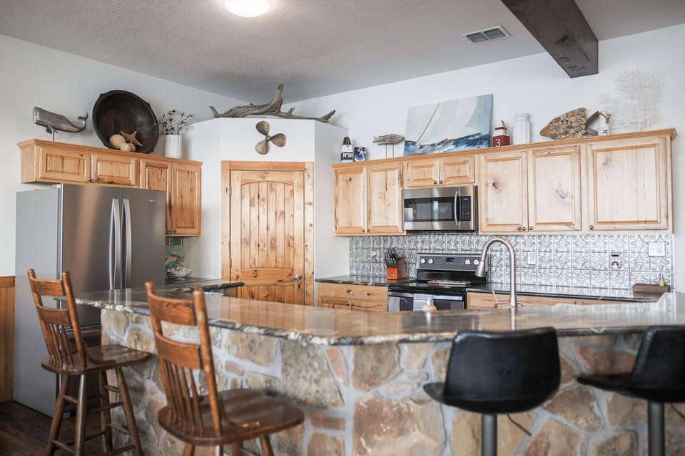 Fully stocked kitchen. 