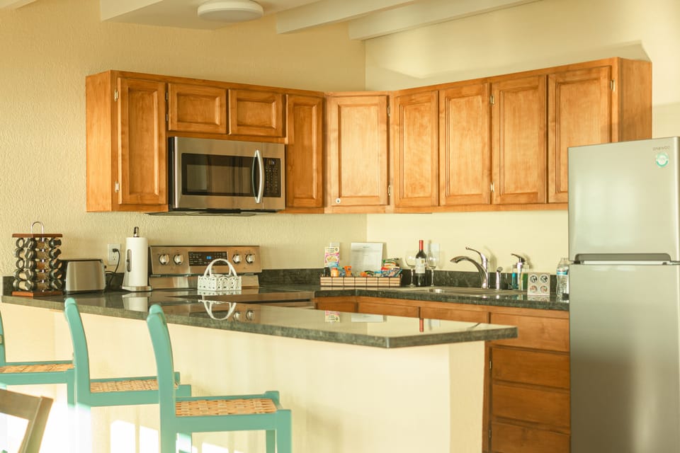Luxury Villa, 2 Bedrooms, Beach View | Private kitchen | Full-size fridge, microwave, coffee/tea maker, freezer