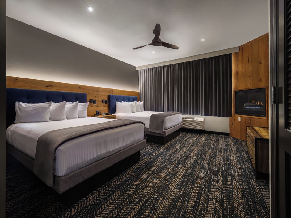 Suite, 1 Bedroom, 2 Queen Beds, Fireplace | Premium bedding, pillowtop beds, desk, laptop workspace