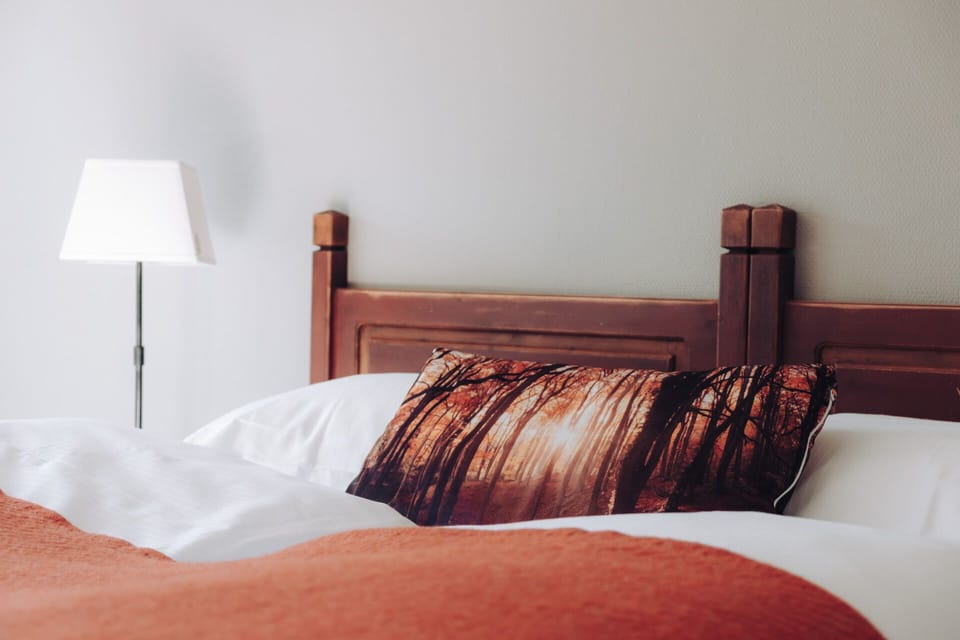 Down comforters, pillowtop beds, desk, blackout drapes