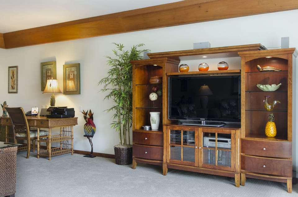 Large tv + desk work area