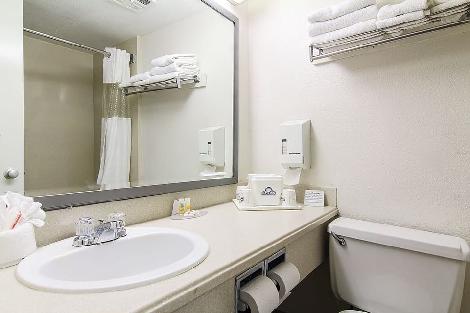 Combined shower/tub, hydromassage showerhead, hair dryer, towels