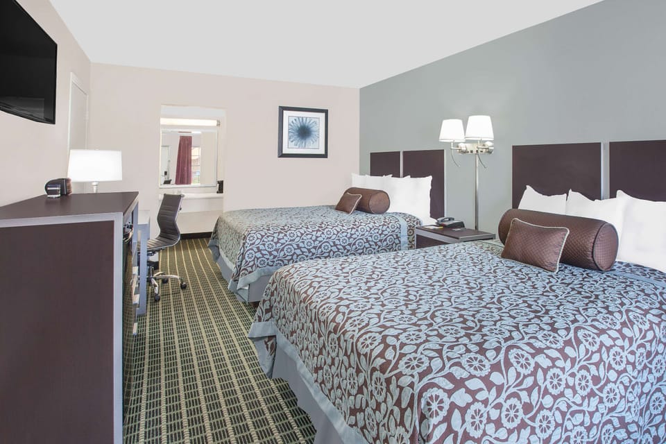Standard Room, 2 Queen Beds | Desk, laptop workspace, blackout drapes, iron/ironing board