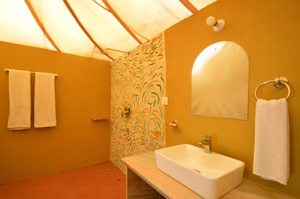 Shower, hydromassage showerhead, towels, soap