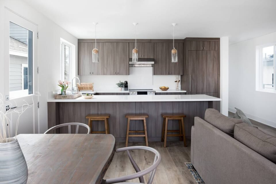 kitchen, dining table, sofa ( sleeper sofa)
