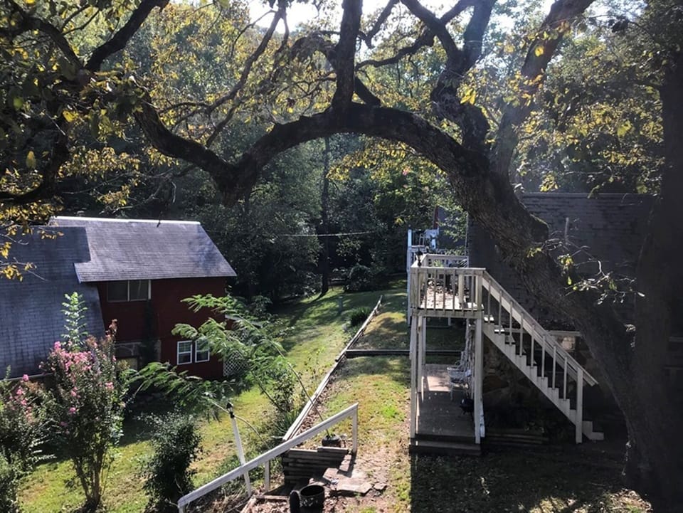View from the upstairs balcony looking over the property.