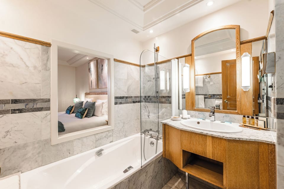 Double Room, Terrace (Azur) | Bathroom | Combined shower/tub, deep soaking tub, free toiletries, hair dryer