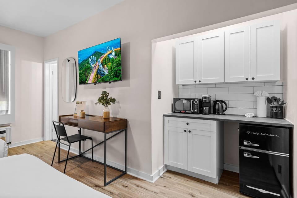 Deluxe Two Queen Beds w/ Kitchenette | Private kitchenette | Mini-fridge, microwave, coffee/tea maker, toaster
