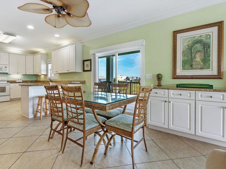 Sea Urchins dining area with cabinets, from south side
