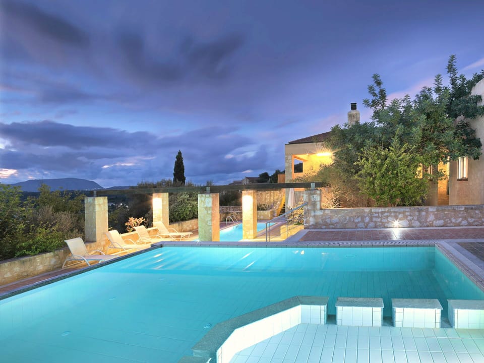 Evening at the villa pools