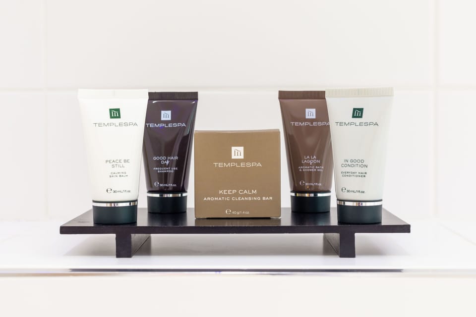 Combined shower/tub, free toiletries, hair dryer, bathrobes