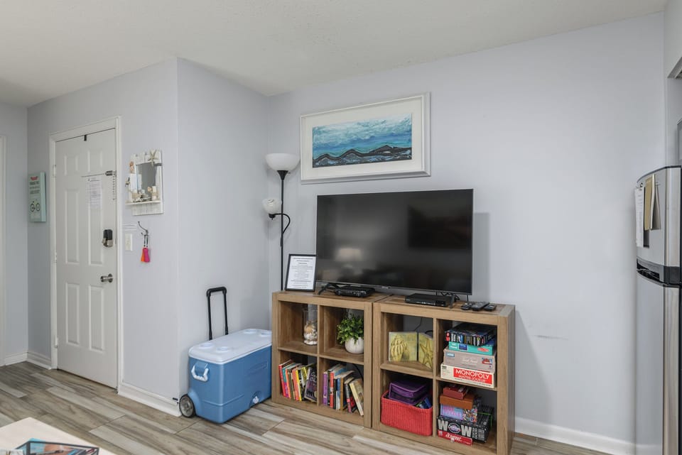 We provide a beach cooler, games, books and movies