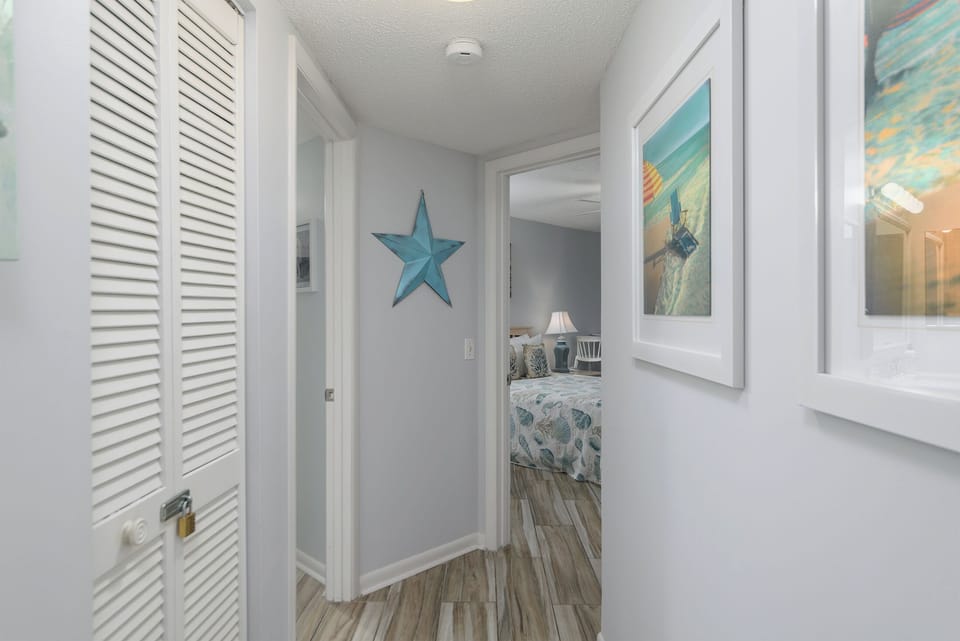 View of the hallway to the bathroom and bedroom
