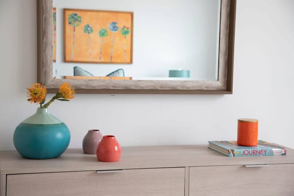 Colorful details on master bedroom