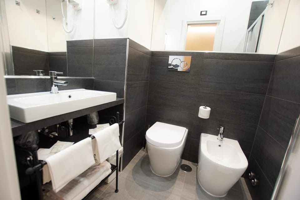 Shower, free toiletries, hair dryer, bidet