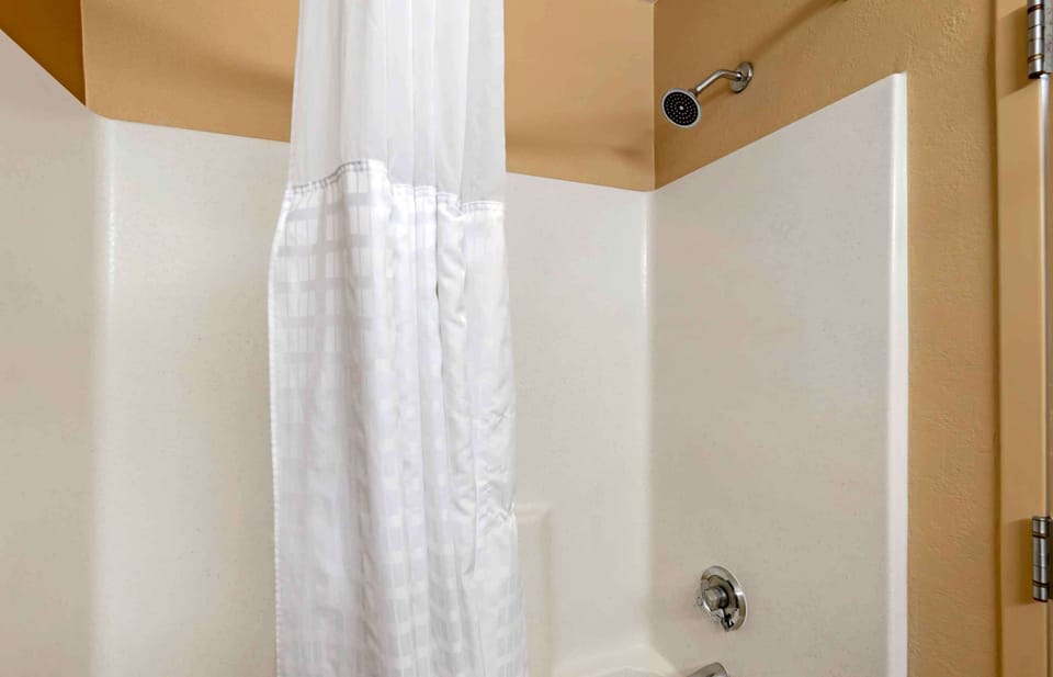 Combined shower/tub, free toiletries, hair dryer, towels