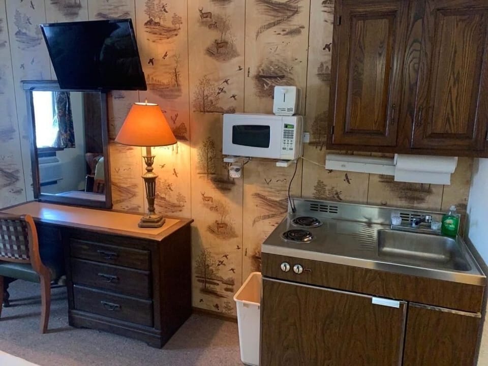 Mini-fridge, microwave, coffee/tea maker