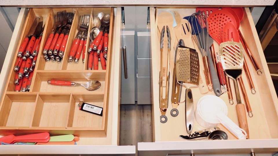 Lots of utensils and materials to cook with 