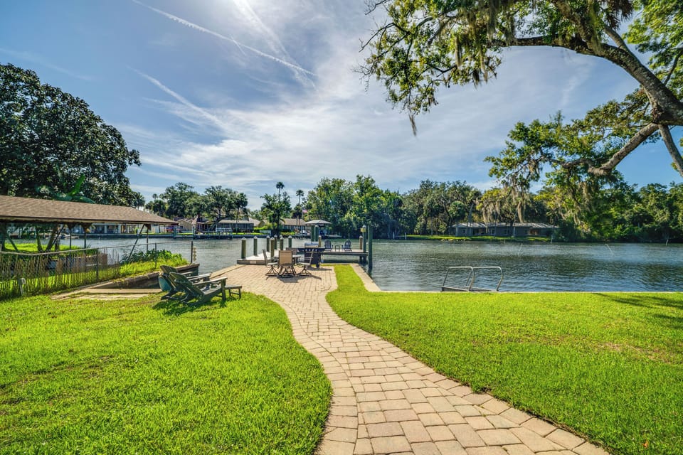 Waterfront Patio | Gas Grill | Dining Area