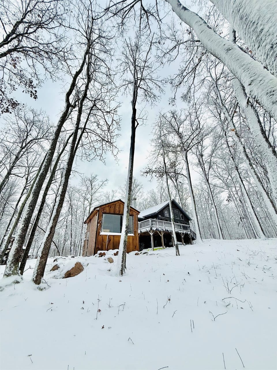 Our authentic wood burning sauna with a great view of the lake.