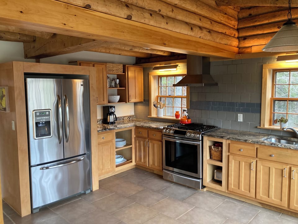 French door refrigerator with large freezer section.