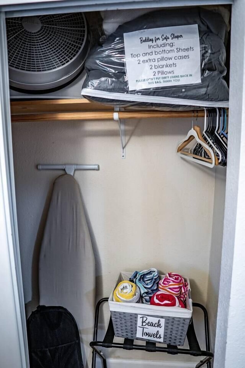 The pull out bed linens can be found in the closet