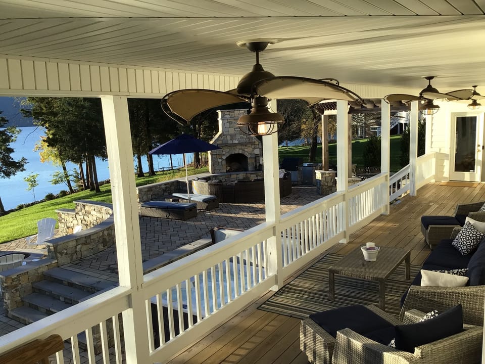 View from wrap around porch picnic table