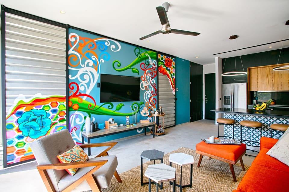 Living area with the convertible doors closed