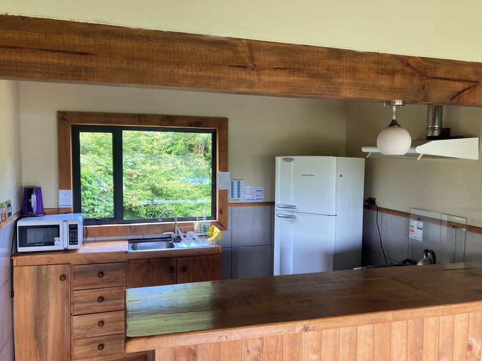 Cabaña Alerce | Private kitchen | Full-size fridge, microwave, oven, stovetop