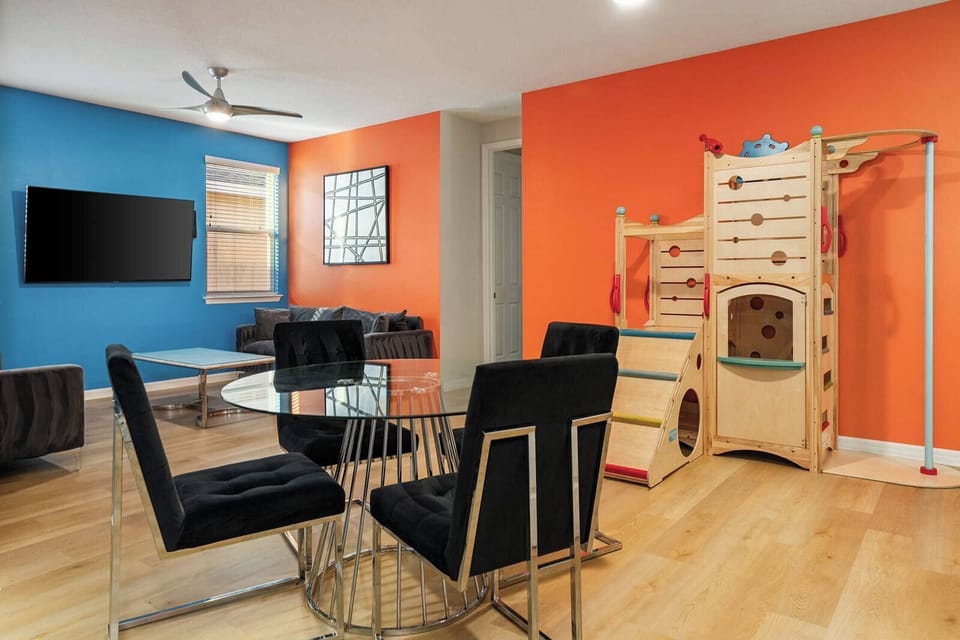Loft w/ Shuffleboard Table, Game Console & Mini Jungle Gym