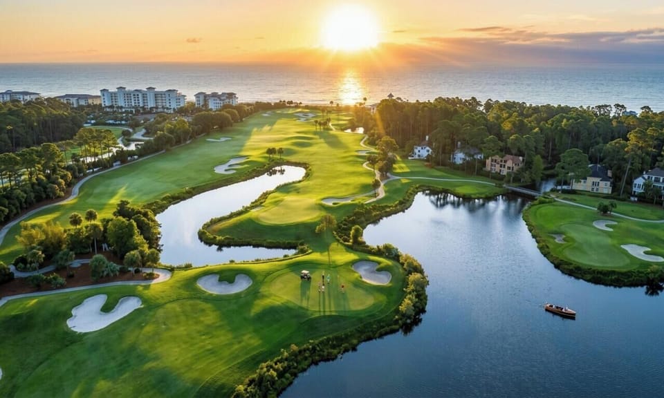 golf course, summer, aerial view