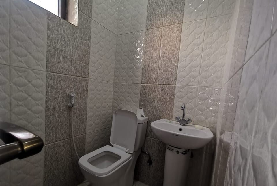 Shower, towels, soap, toilet paper