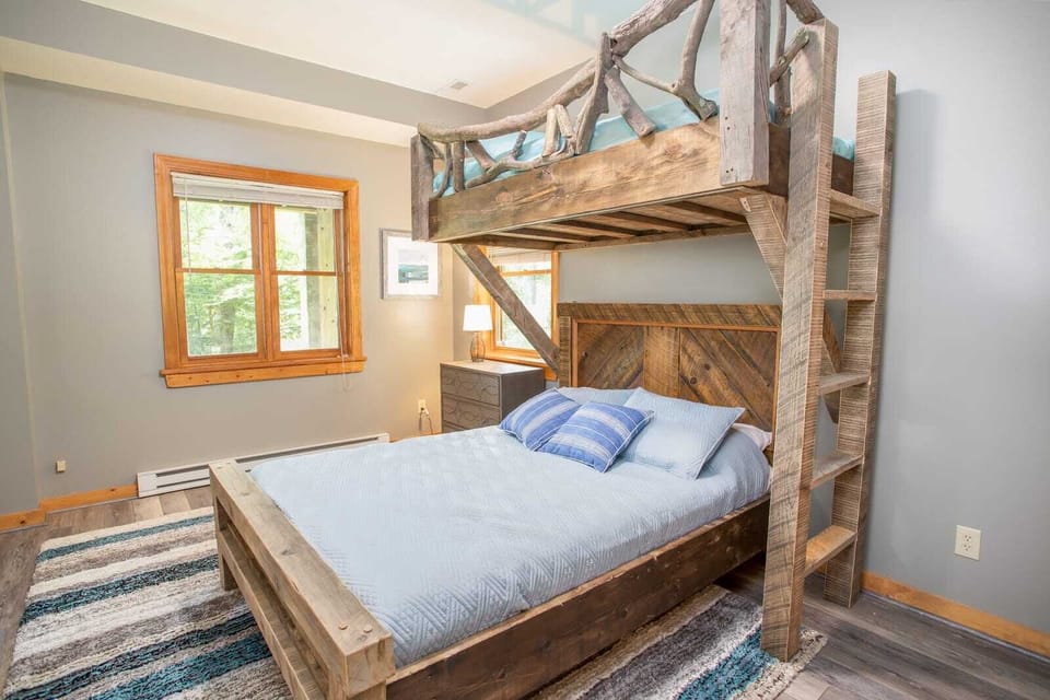 Bunk Bedroom on Lower Level with Custom-built Timber Twin over Queen Bunk bed