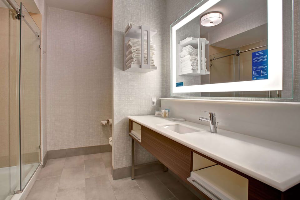 Room, 1 King Bed, Refrigerator & Microwave | Bathroom | Designer toiletries, hair dryer, towels, soap