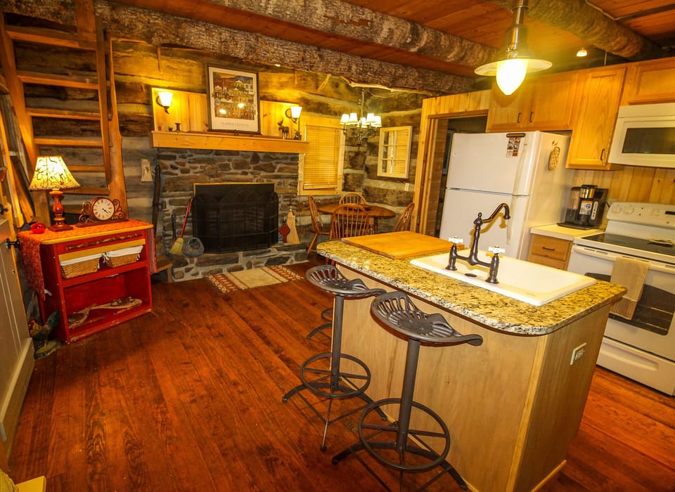 The kitchen is the heart of this cabin.