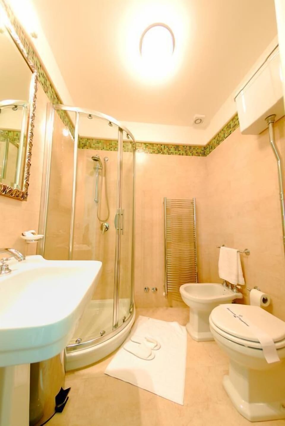 Shower, free toiletries, bidet, towels