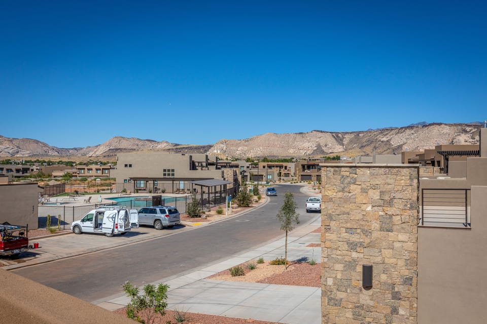 Front Patio View - The Patio Deck is a spacious area to entertain guests while enjoying the beautiful surrounding landscapes of Snow Canyon State Park.
