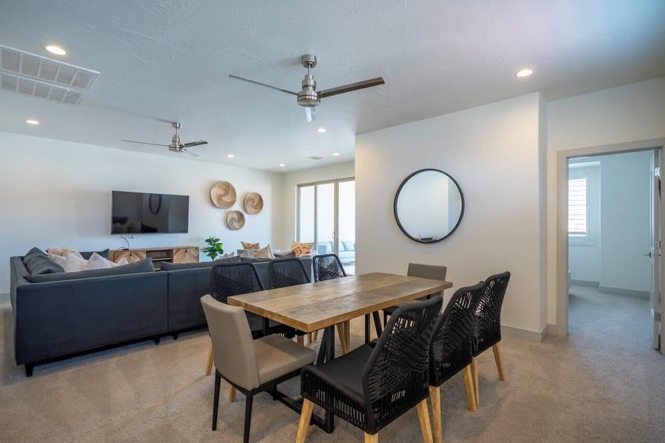 Game, snack, or watch TV from the convenient table upstairs