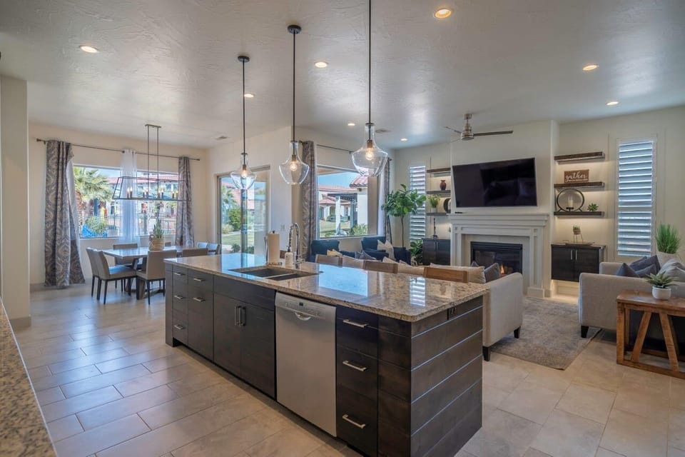 Chef's kitchen with large island bar