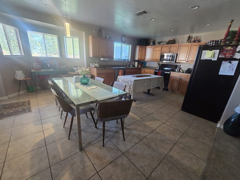 kitchen, dining area